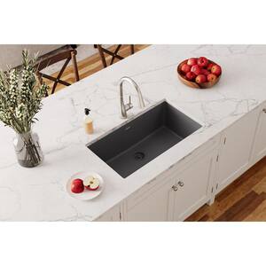 Quartz Classic Dusk Gray Quartz 33 in. Single Bowl Undermount Kitchen Sink