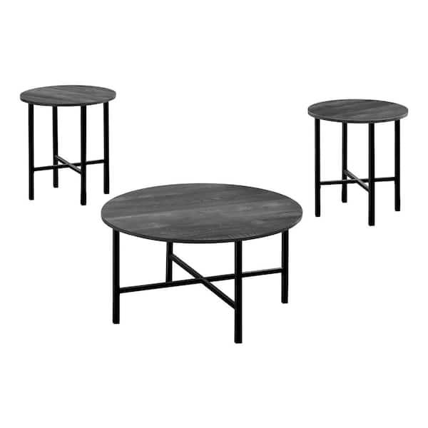 Unbranded 3-Piece 36 in. Black Medium Round Wood Coffee Table Set