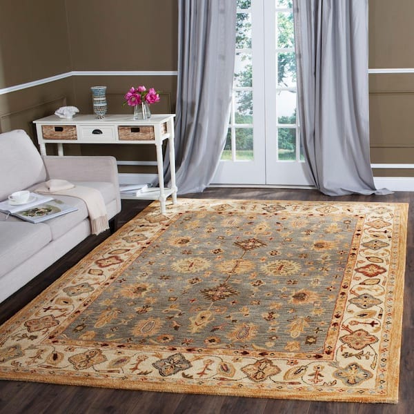 Antiquity Blue/Ivory 10 ft. x 14 ft. Border Area Rug