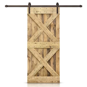 30 in. W. x 84 in. X Series Weather Oak-Stained DIY Wood Interior Sliding Barn Door with Hardware Kit