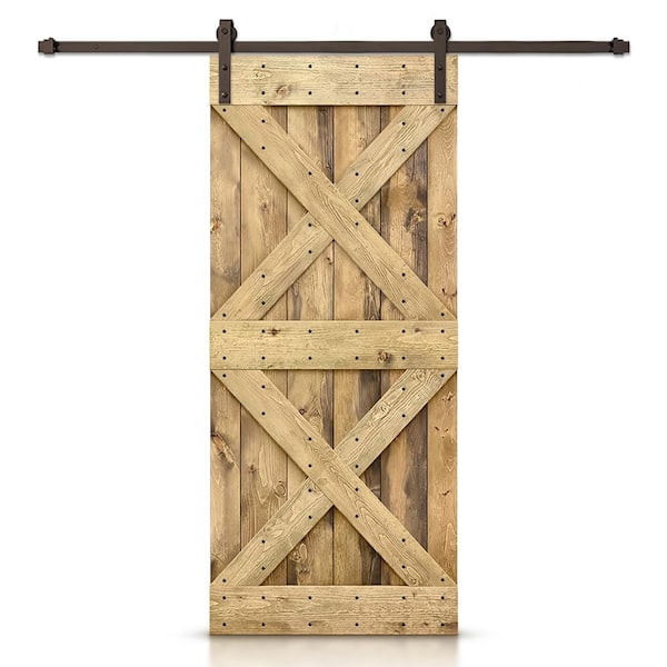 CALHOME 36 in. W. x 84 in. X Series Weather Oak-Stained DIY Wood Interior Sliding Barn Door with Hardware Kit