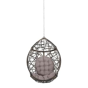 1-Person Wicker Egg Swing with Grey Cushions