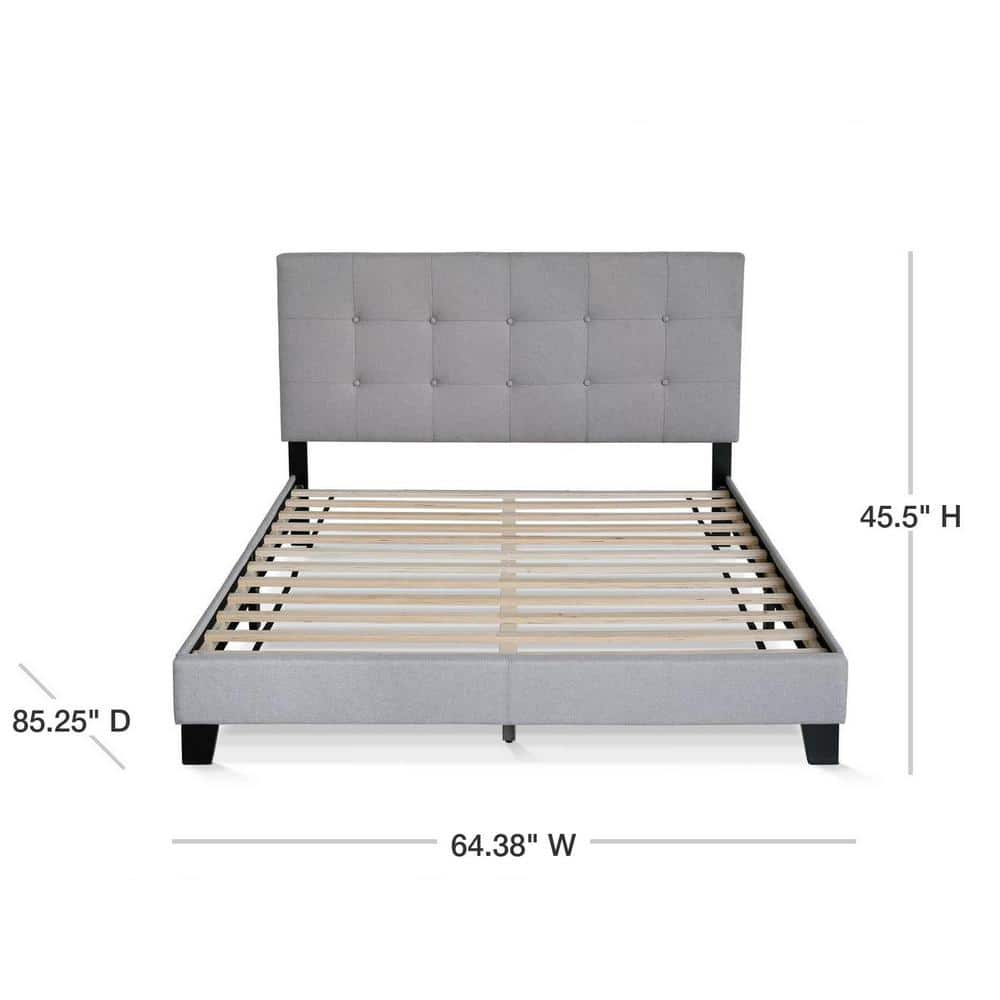 Queen Glacier Linen Upholstered Tufted Platform Bed Frame