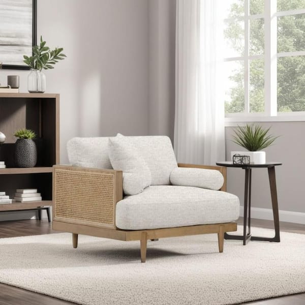 Senu Beige and Light Oak Brown Fabric Accent Chair