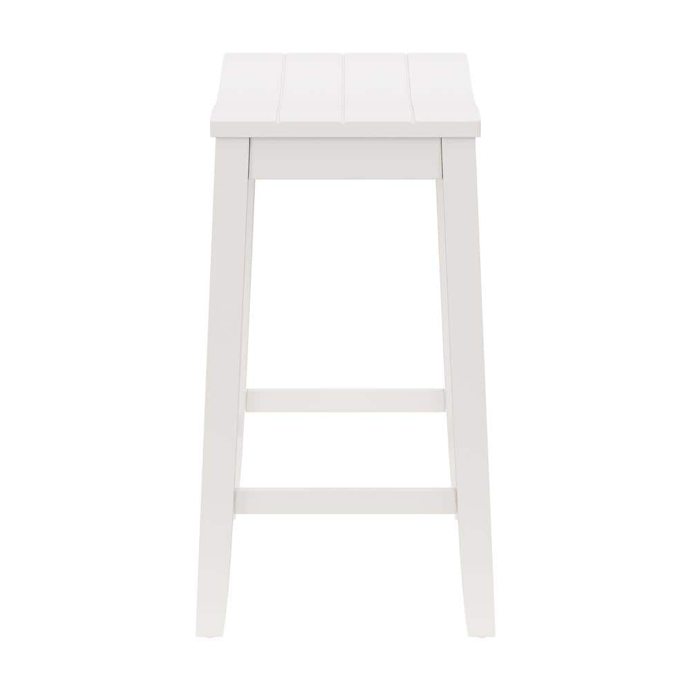 Coastal Charm White Wood Backless Saddle Counter Stool
