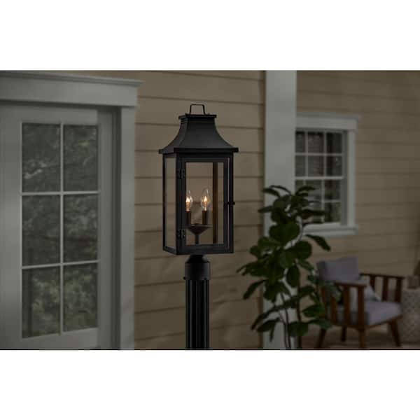 Flaxton 2-Lights 21.5 in. Black Metal Hardwired Weather Resistant Outdoor Post Light with No Bulbs Included