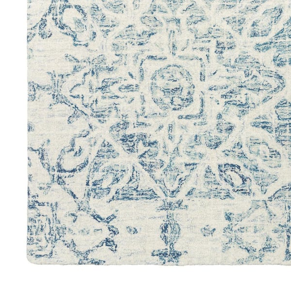 8 X 10 Blue, Ivory Geometric Washable Area Rug Runner Rug