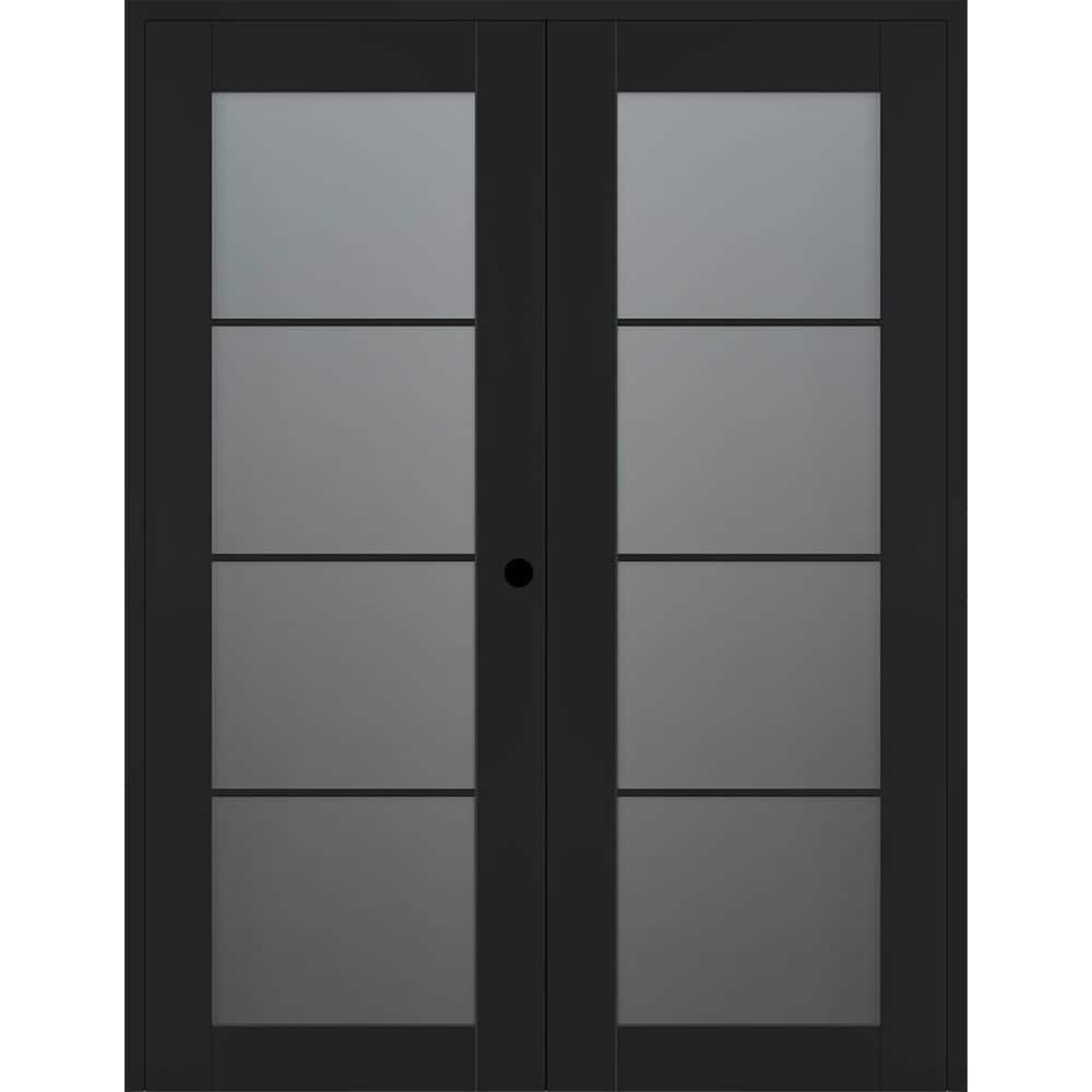 Avon 4 Lite N 60 in. x 96 in. Left Active 4-Lite Frosted Glass Black Matte Wood Composite Double Prehung French Door price history on PriceWatchPro