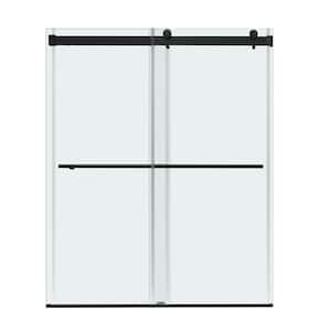 60 in. W x 74 in. H Sliding Frameless Shower Door in Stainless Steel Finish with Clear Reinforced Glass and Towel Lever