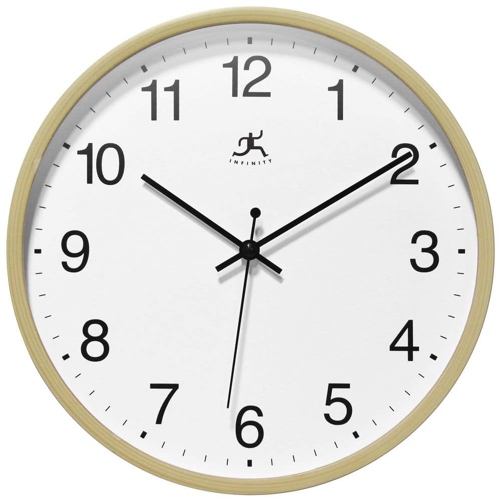 Infinity Instruments 10 in. Wall Clock with Plastic Oak-Look Frame