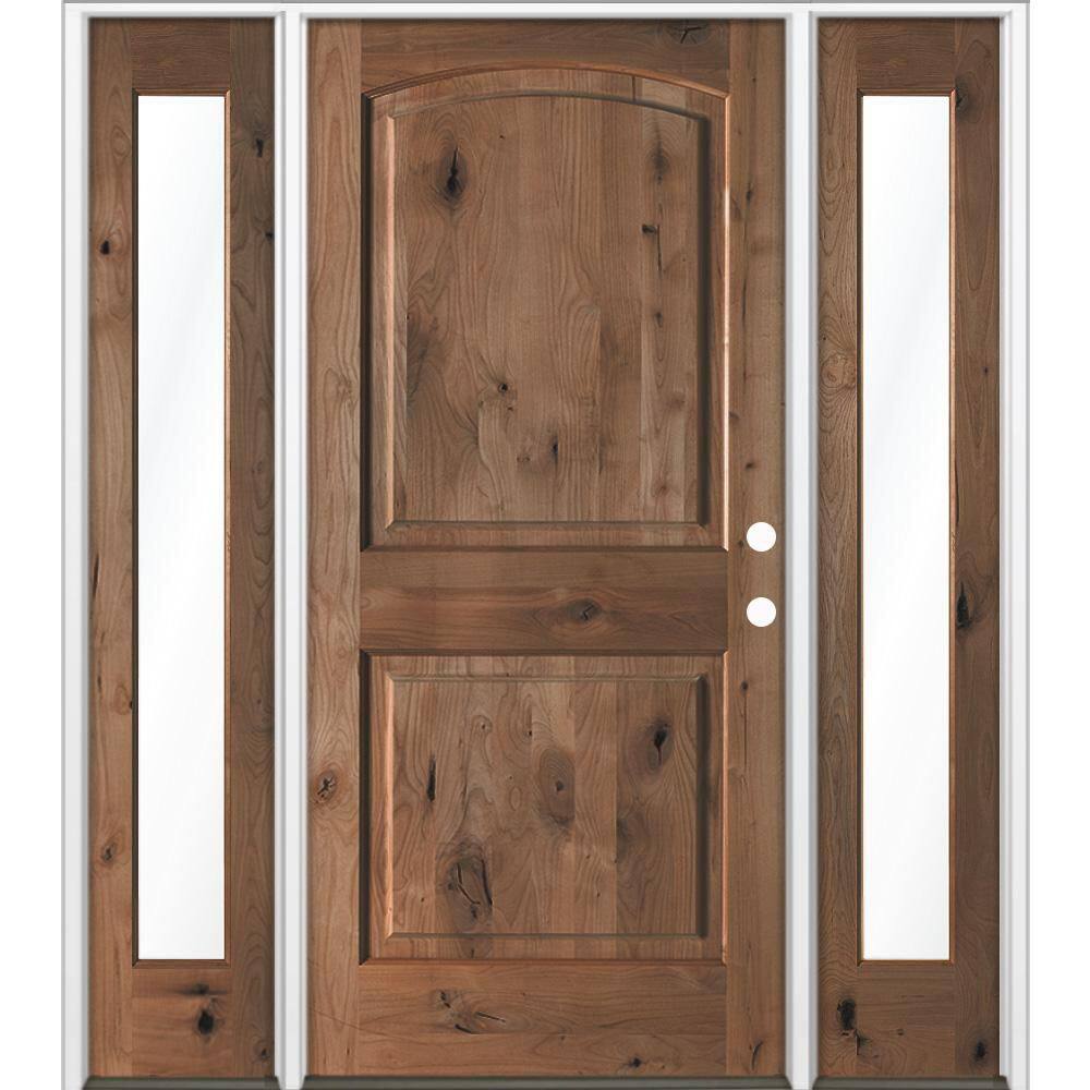 60 in. x 80 in. Knotty Alder 2Panel Arch-Top Left-Hand/Inswing Clear Glass True Black Stain Wood Prehung Front Door DFSL price history on PriceWatchPro