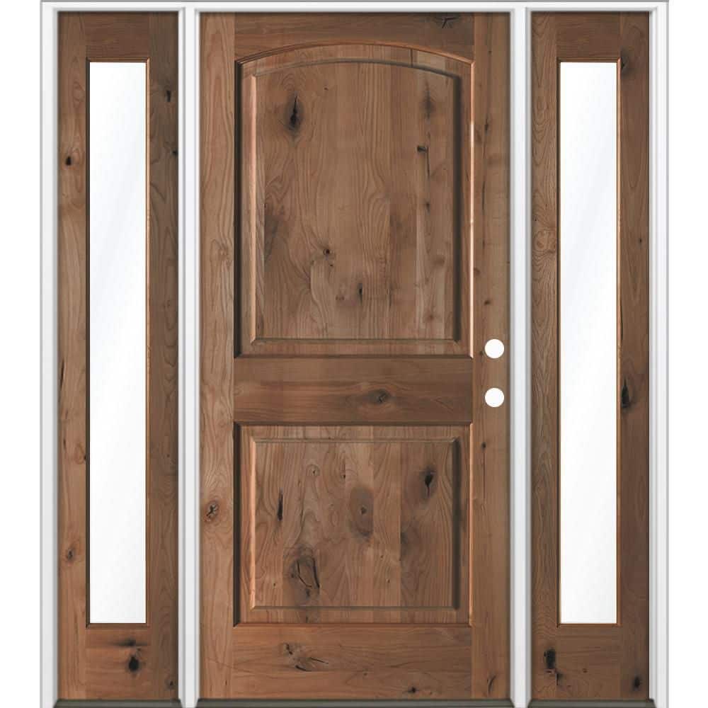 64 x 96 in. Knotty Alder 2 Panel Arch-Top Left-Hand/Inswing Clear Glass True Black Stain Wood Prehung Front Door DFSL price history on PriceWatchPro