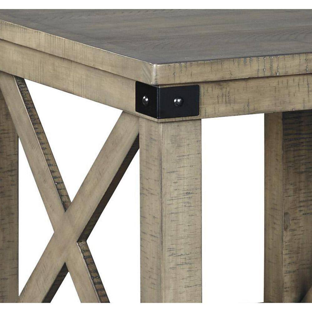 Gray Farmhouse Crossbuck End Table with Open Shelf