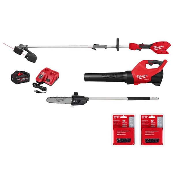 M18 FUEL 18V 16 in. Brushless Cordless QUIK-LOK String Trimmer/Blower Combo Kit w/ Pole Saw Attachment, (2) Extra Chains
