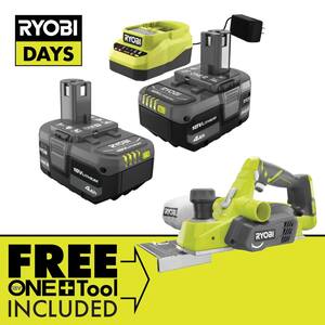 ONE+ 18V Lithium-Ion 4.0 Ah Compact Battery (2-Pack) and Charger Kit with FREE Cordless ONE+ Planer with Dust Bag