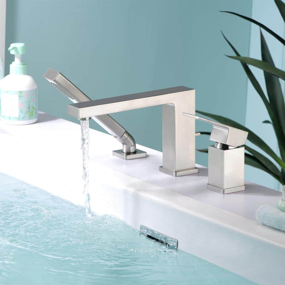 Brushed Nickel Single Handle Roman Tub Faucet with Hand Shower