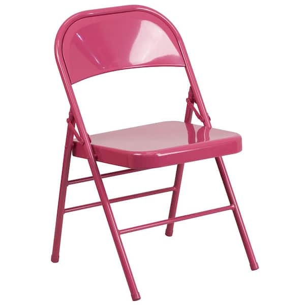 Flash Furniture Hercules COLORBURST Series Shockingly Fuchsia Triple Braced and Double Hinged Metal Folding Chair