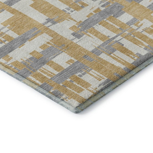 Mayfield Premium Machine Washable Abstract AMF1849 Gold 9 ft. x 12 ft. Area Rug
