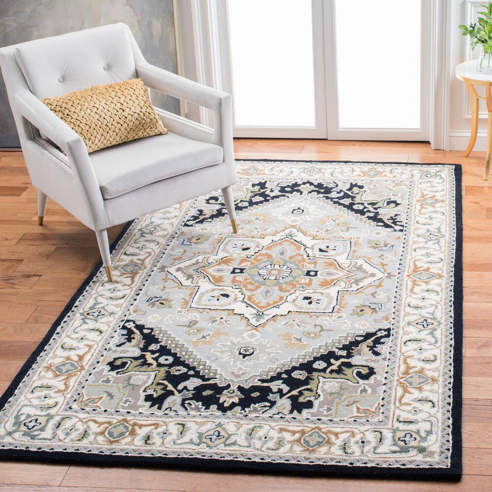 Heritage 8' Square Grey and Navy Hand-Tufted Wool Rug
