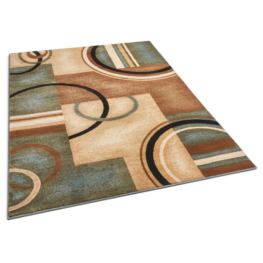 Light Blue Geometric Modern Synthetic Area Rug 5'3" x 7'3"
