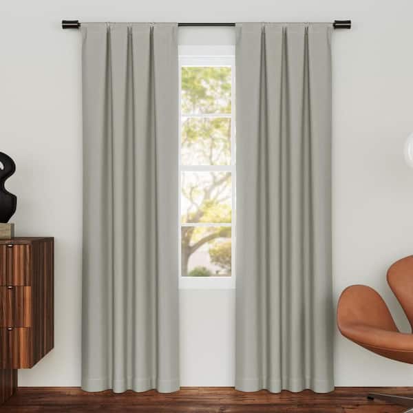 Prescott Herringbone Magnetic Closure Pearl Layered 37 in. W x 63 in. L Rod Pocket 100% Blackout Curtain (Set of 2)