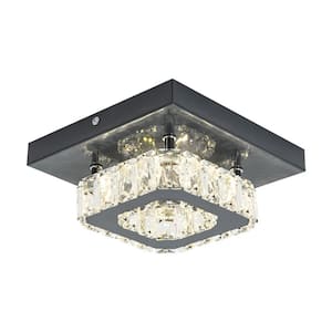 7.87 in. 1-Light Black Modern Crystal LED Semi-Flush Mount Ceiling Light with Clear Crystal Shade, 4000K Warm White