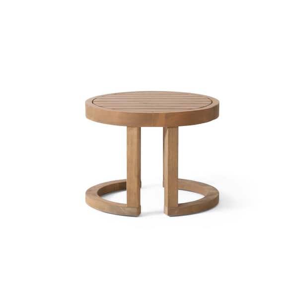 Sudzendf Brown Wood Round Outdoor Side Table 1-Piece
