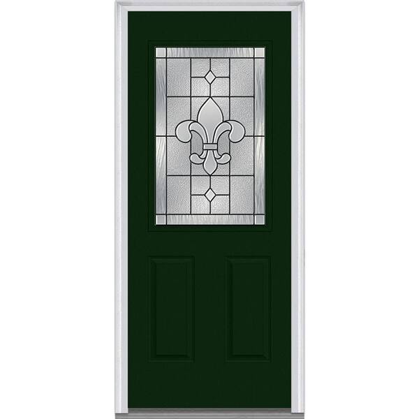 MMI Door 33.5 in. x 81.75 in. Carrollton Decorative Glass 1/2 Lite Painted Fiberglass Smooth Exterior Door