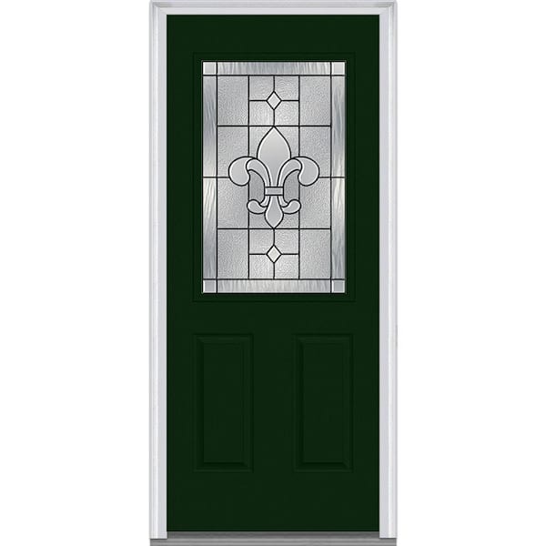MMI Door 36 in. x 80 in. Carrollton Left-Hand 1/2 Lite 2-Panel Classic Painted Steel Prehung Front Door