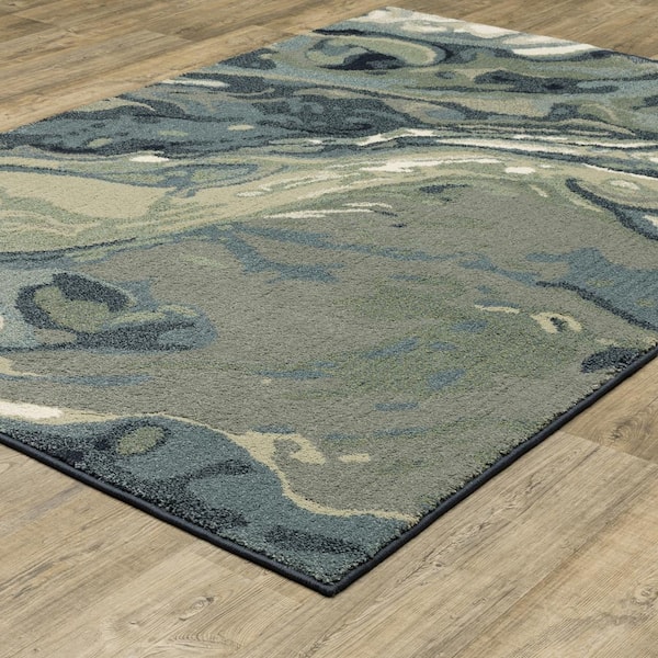 Sienna Blue/Green 10 ft. x 13 ft. Industrial Abstract Polyproyplene Indoor Area Rug