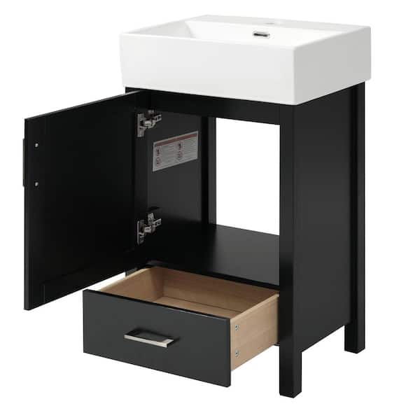 20.28 in. W Single Sink Freestanding Black Bath Vanity with White Ceramic Top and Soft-Close Door Unassembled