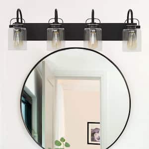 33.5 in. 4-Light Black Farmhouse Bathroom Light,Industrial Metal Wall Sconce with Clear Glass Shade for Corridor Hallway