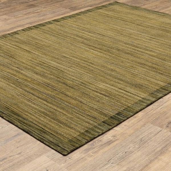 Wells 2 ft. x 10 ft. Olive/Green Border Area Rug