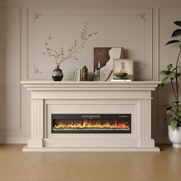 46 in. Wall Mount Electric Fireplace in Black with Adjustable Flame Colors,5 Brightness Levels,Thermostat,WiFi Control