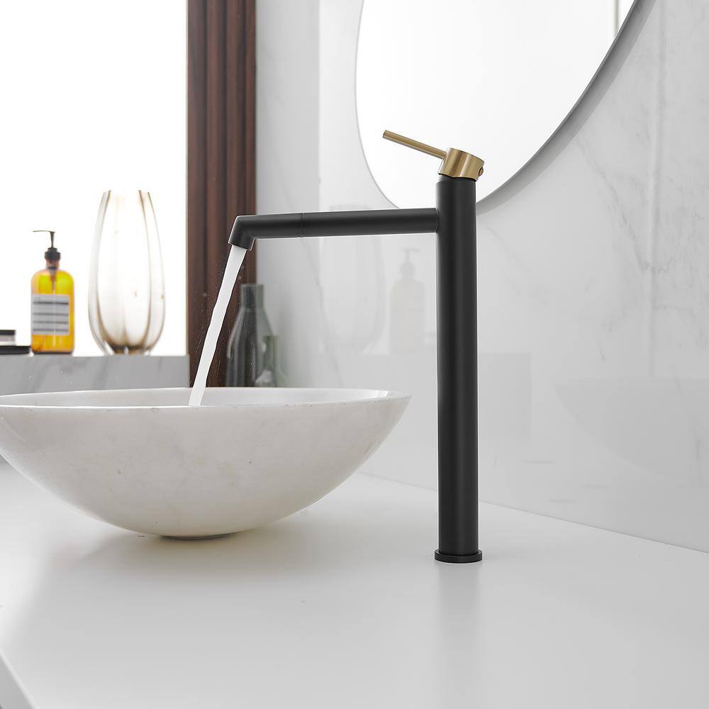 Matte Black and Gold Stainless Steel Single Handle Bathroom Faucet