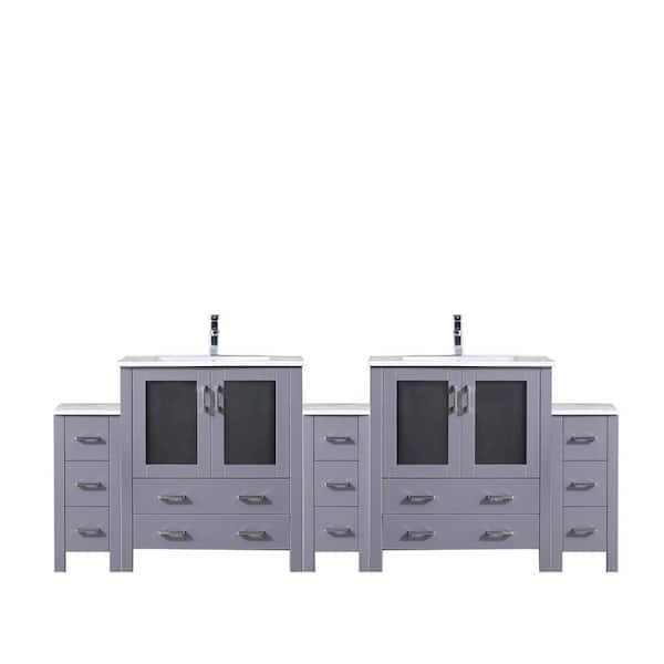 Volez 96 in W x 18.25 in D Dark Grey Double Bath Vanity with Side Cabinets, White Ceramic Top, and Faucet Set