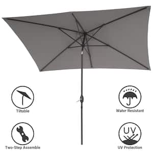 10 ft. x 6.5 ft. Rectangle Outdoor Patio Market Table Umbrella with Push Button Tilt and Crank in Gray