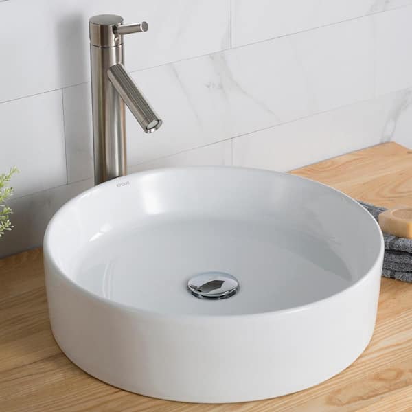 KRAUS Elavo 17.8 in. Round Vessel Bathroom Sink in White Vitreous China