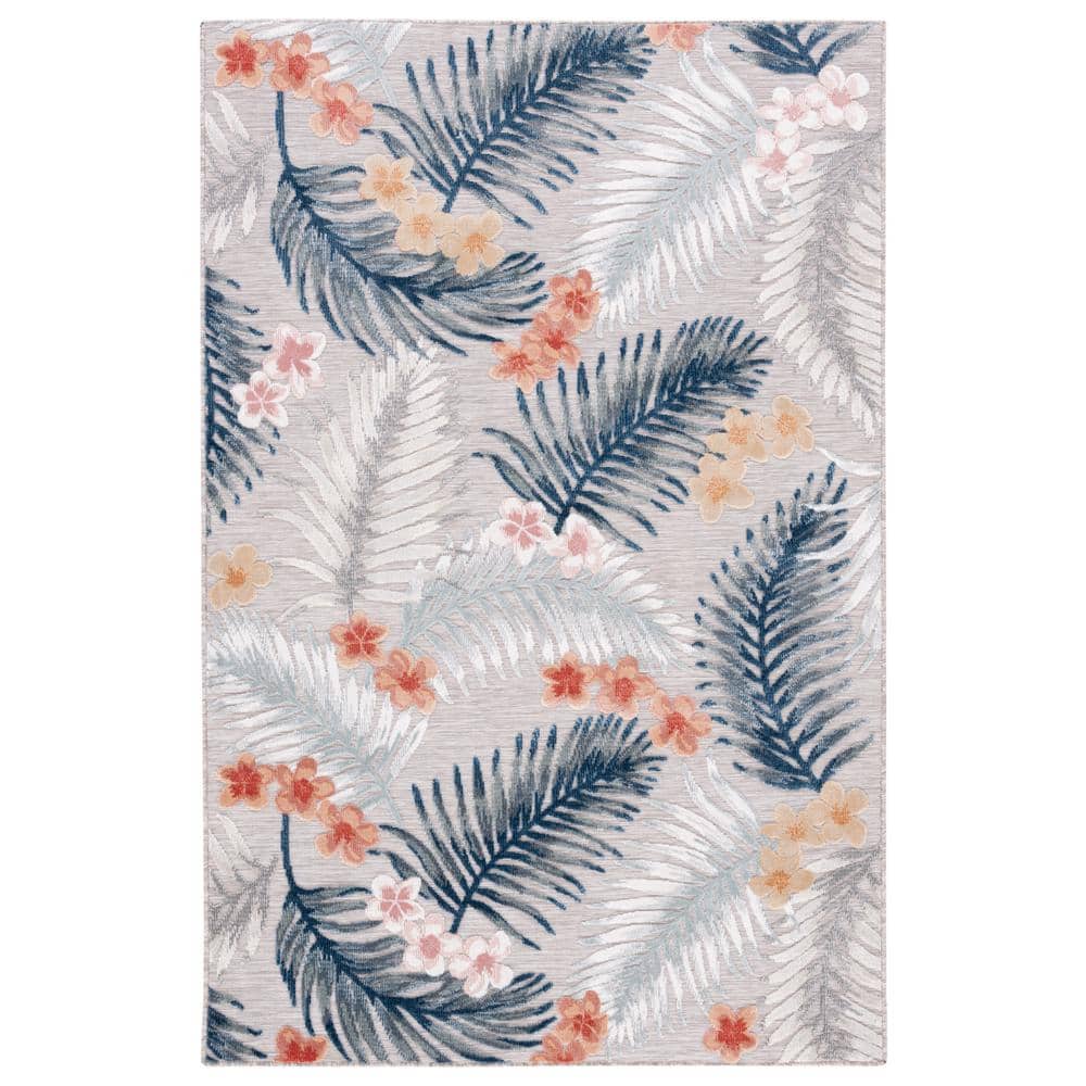 Gray Floral Synthetic Indoor/Outdoor Area Rug