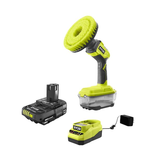 RYOBI ONE+ 18V Cordless Power Scrubber and 2.0 Ah Compact Battery