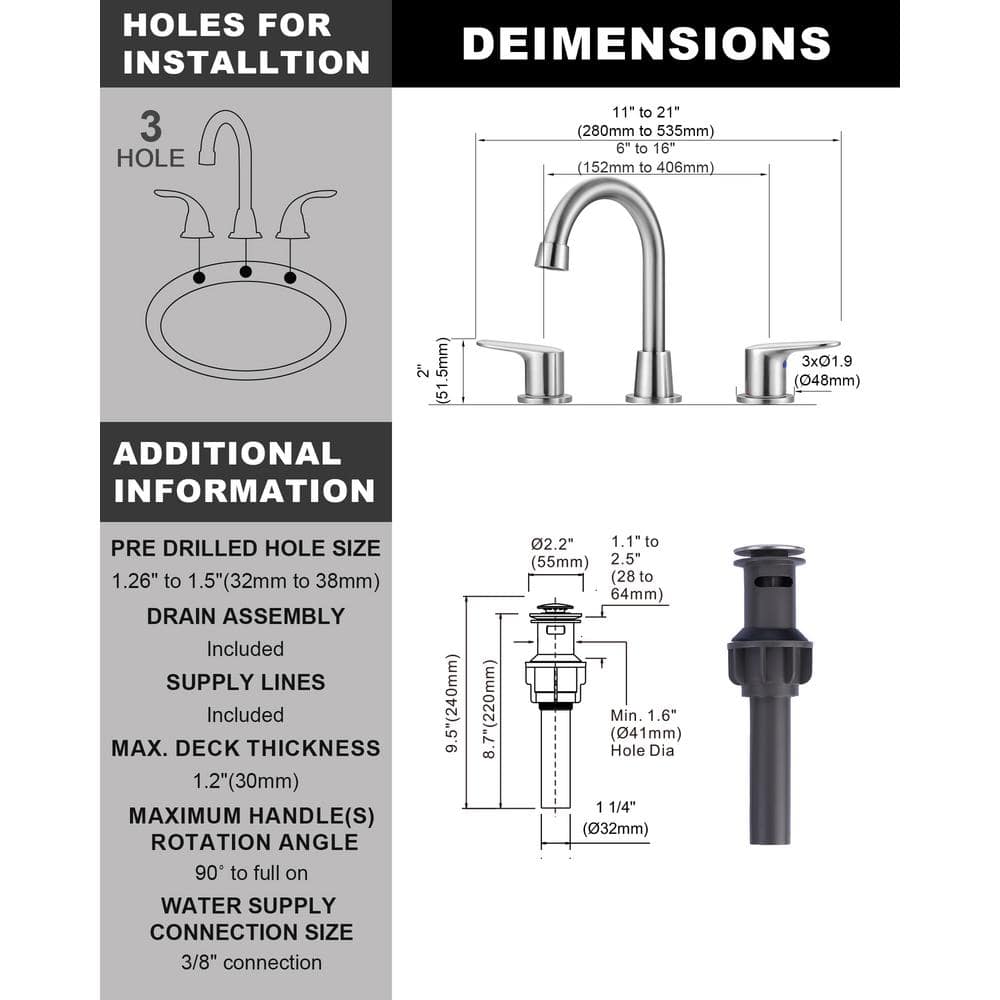 Brushed Nickel Double Handle Widespread Bathroom Faucet