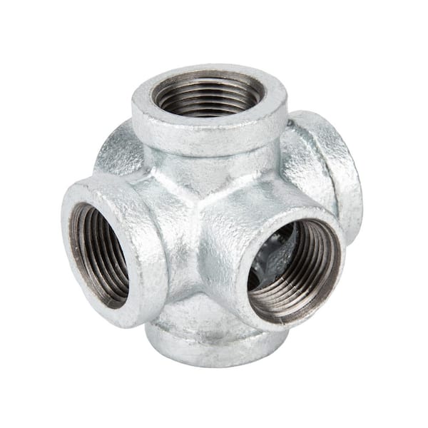 STZ 1 in. 6-Way Galvanized Iron Cross with Side Outlet Fitting PDG