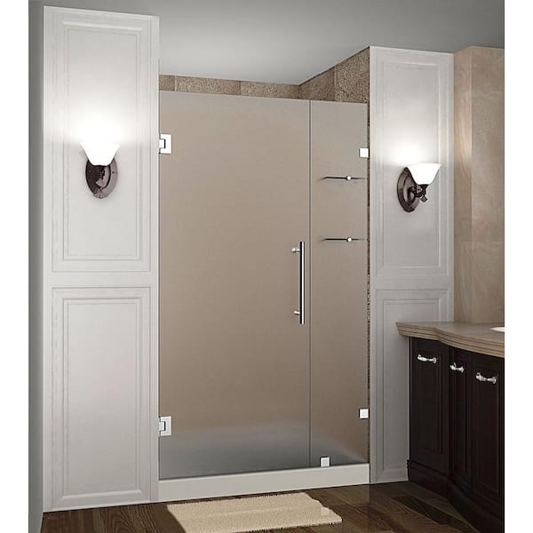 Aston Nautis GS 37 in. x 72 in. Frameless Hinged Shower Door with Frosted Glass and Glass Shelves in Stainless Steel