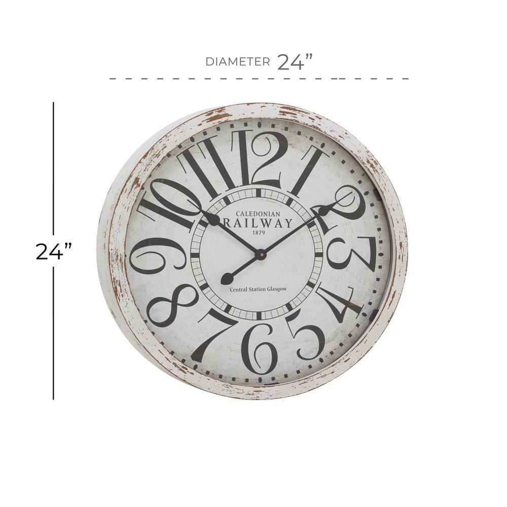 24" Distressed White Wooden Vintage Round Wall Clock