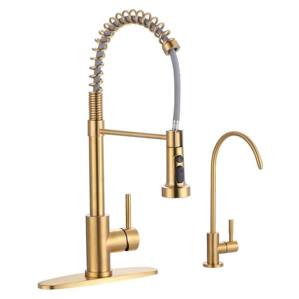 20.3 in. H Single Handle Pull Down Sprayer Kitchen Faucet with 360° Spout Swivel in Brushed Gold