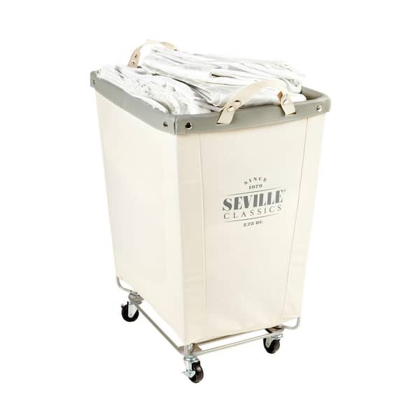 Seville Classics Commercial Rolling Contemporary Rectangle Canvas Laundry Room Hamper, Natural White (22 in. D x 16 in. W x 27 in. H)