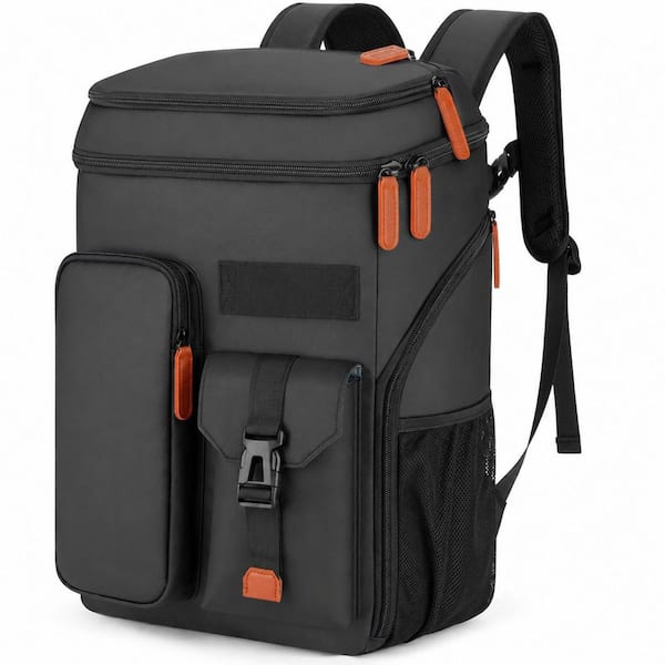 Black Insulated Cooler Backpack Leakproof Water Resistant Lunch Bag Large Capacity 33 Cans with Sternum Strap