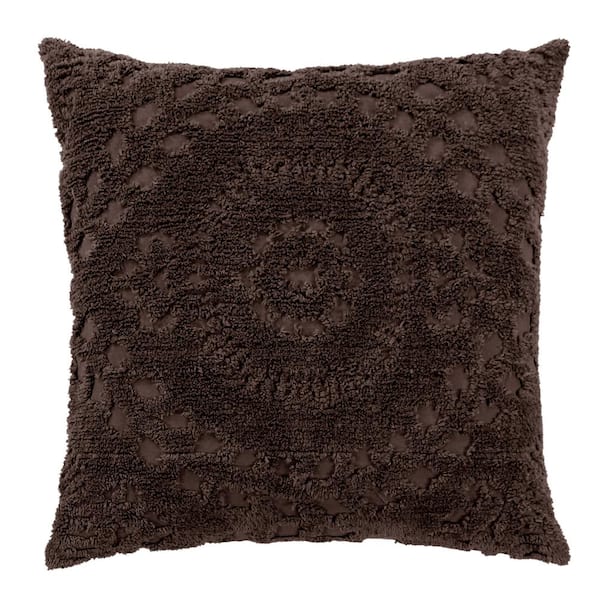 Better Trends Rio Collection Floral Design Chocolate Euro 100% Cotton Tufted Chenille Sham