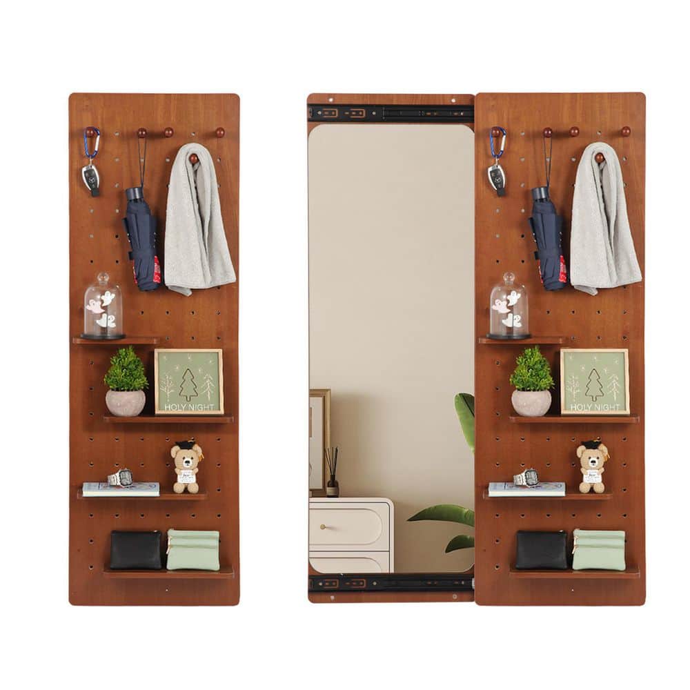 Brown 16 in. W x 48 in. H Rectangle Wall Mounted Full Length Mirror with Sh
