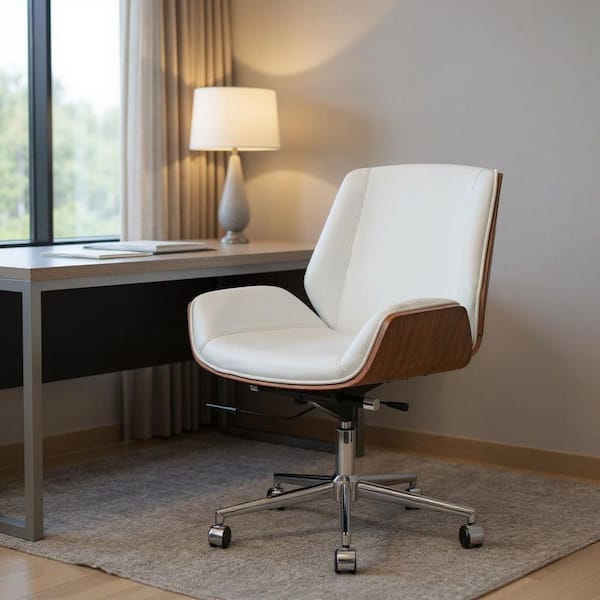 Upholstery Ergonomic Chair in Silver, White Armless Armless